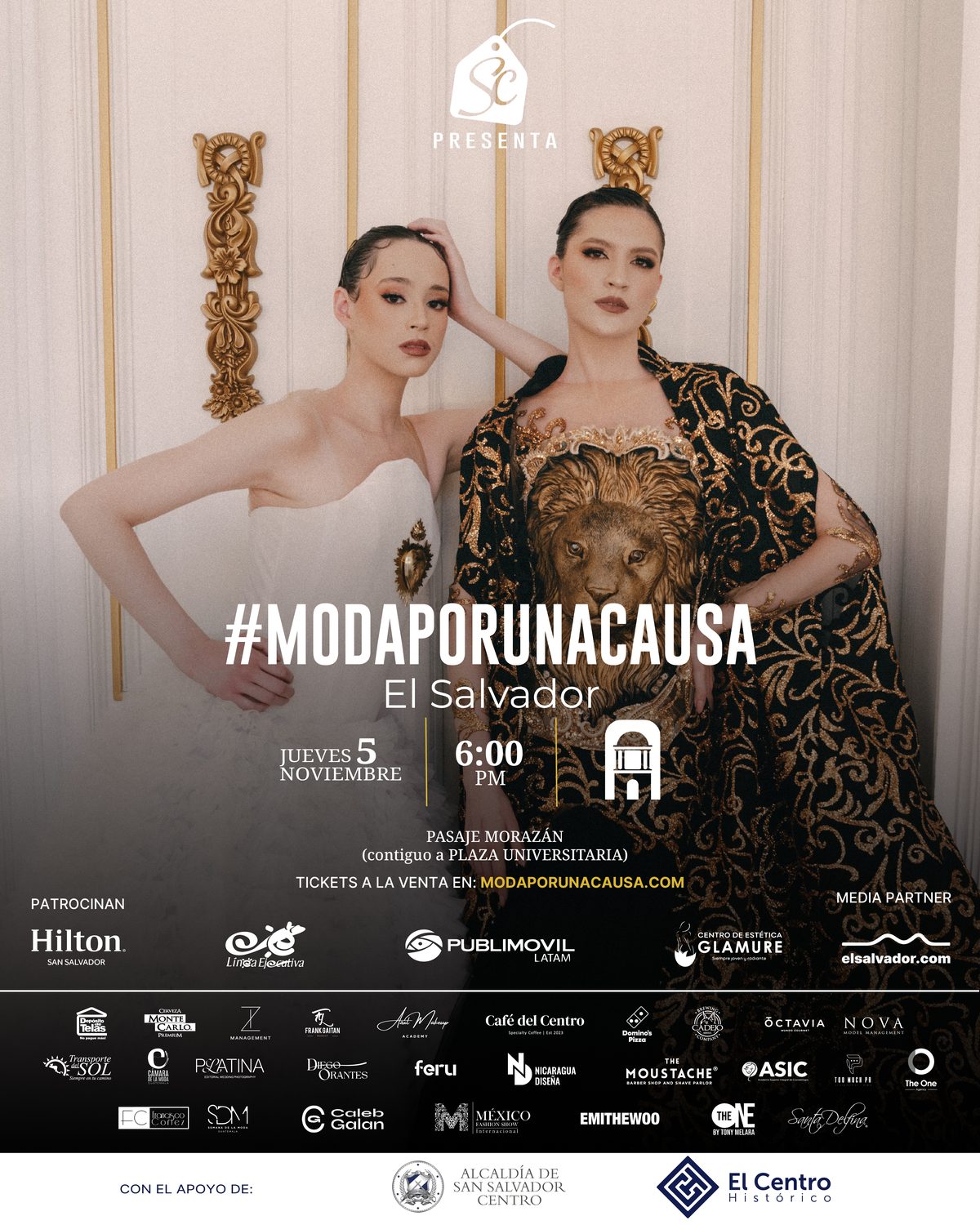Flyer oficial de Moda por una Causa 2026: jueves 5 de noviembre, 6:00 p. m., Pasaje Morazán